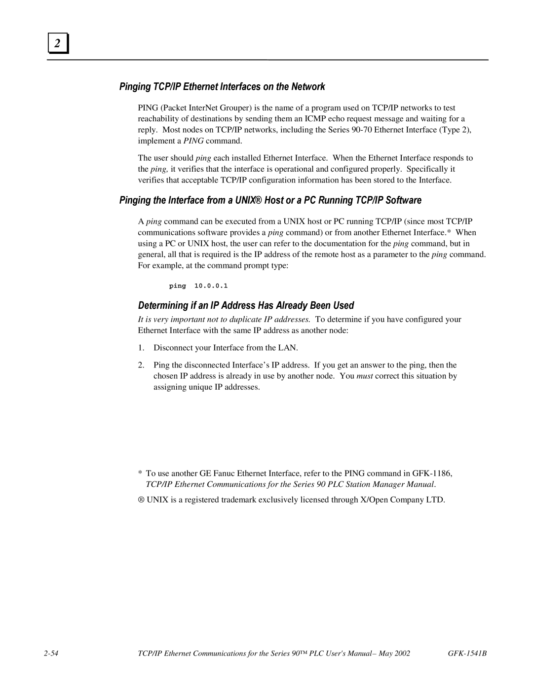 GE GFK-1541B manual Pinging TCP/IP Ethernet Interfaces on the Network 