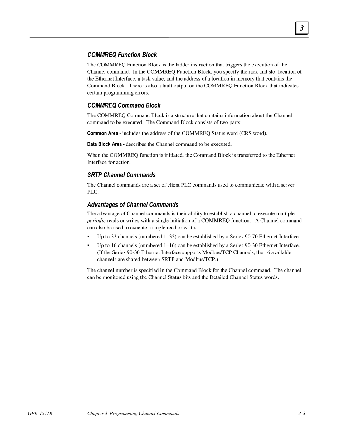 GE GFK-1541B manual Commreq Function Block, Commreq Command Block, Srtp Channel Commands, Advantages of Channel Commands 