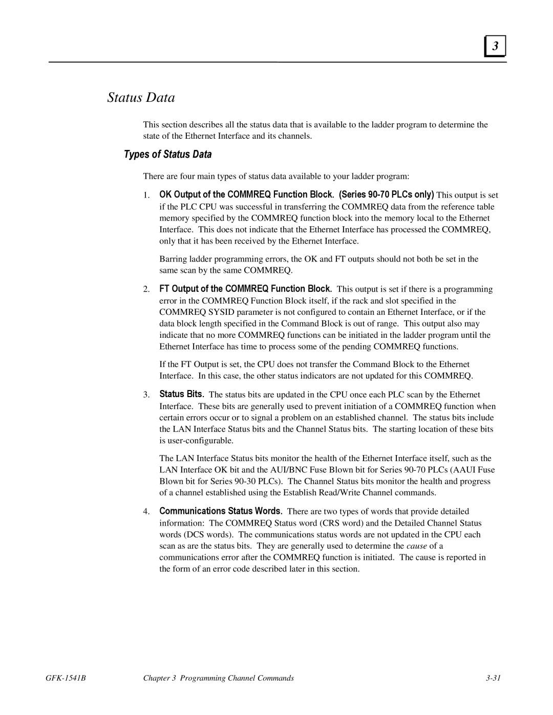 GE GFK-1541B manual Types of Status Data 