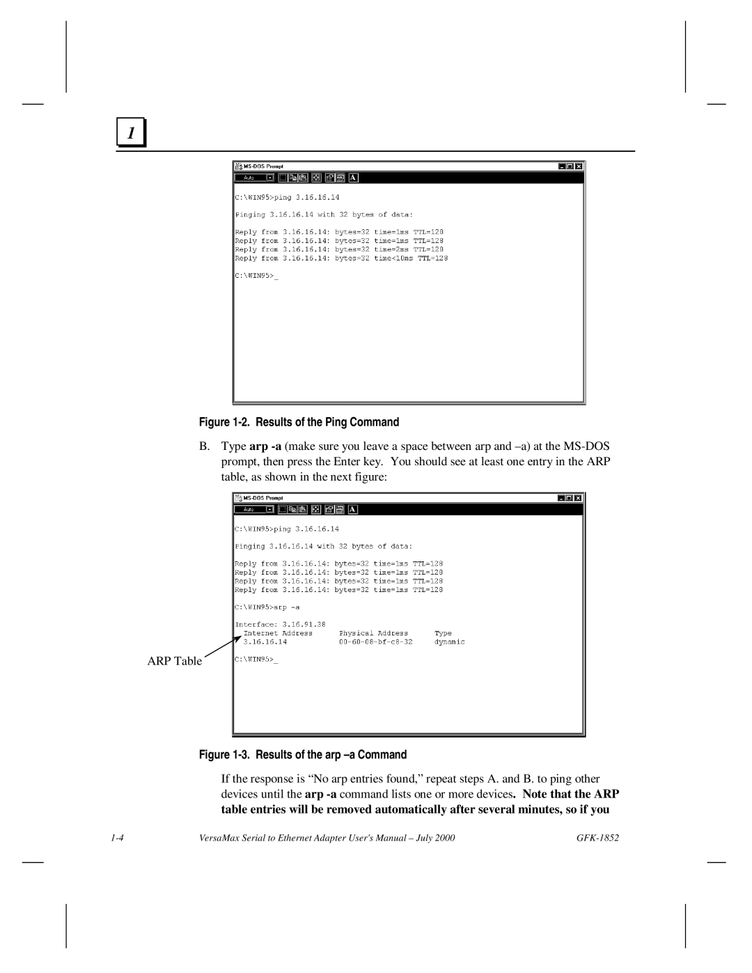 GE GFK-1852 user manual Results of the Ping Command 