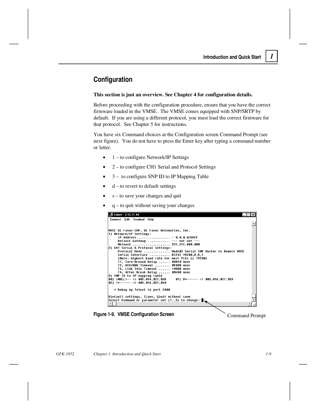 GE GFK-1852 user manual Configuration, Command Prompt 