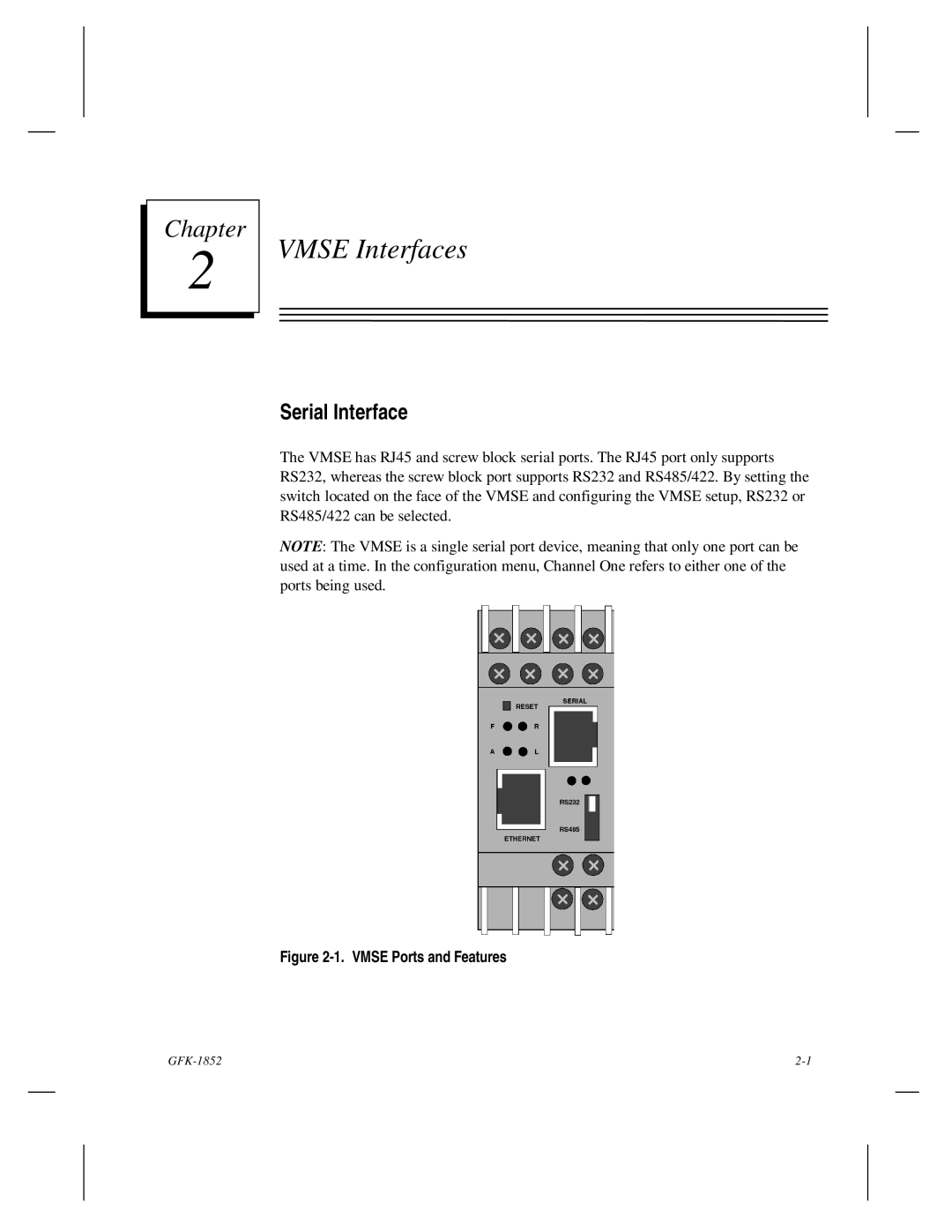 GE GFK-1852 user manual Vmse Interfaces, Serial Interface 