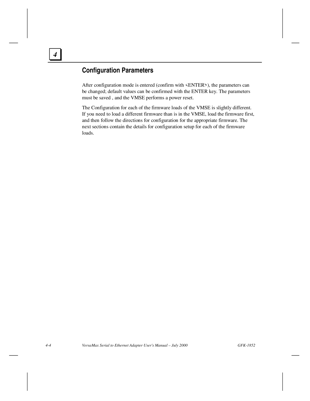 GE GFK-1852 user manual Configuration Parameters 