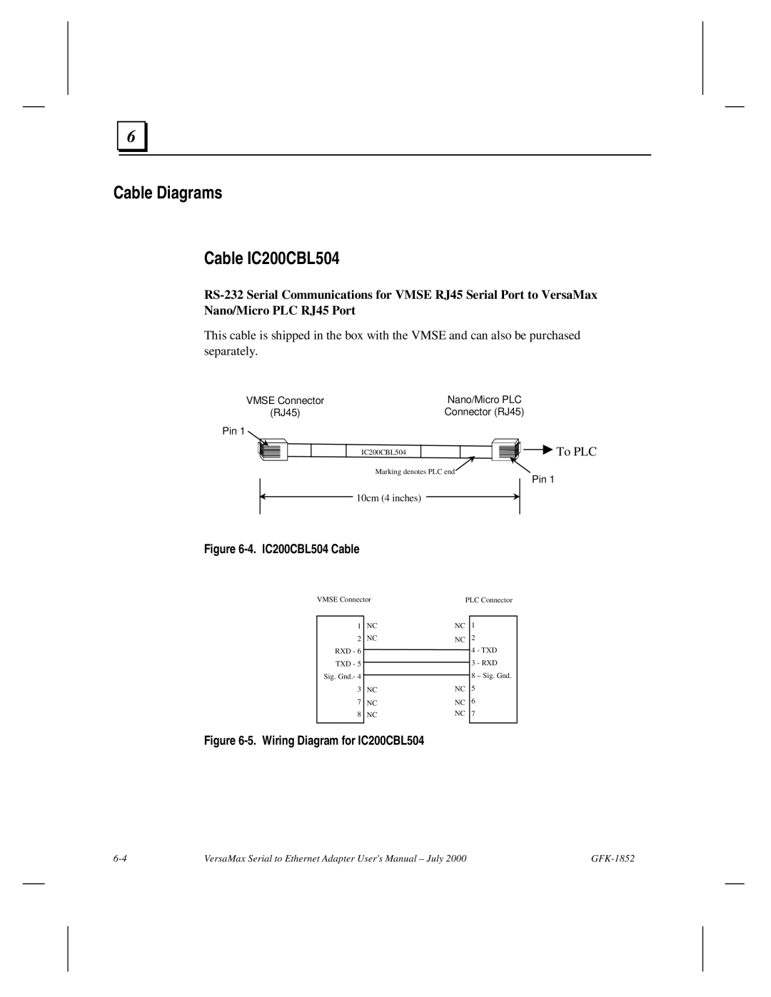 GE GFK-1852 user manual Cable Diagrams Cable IC200CBL504, To PLC 