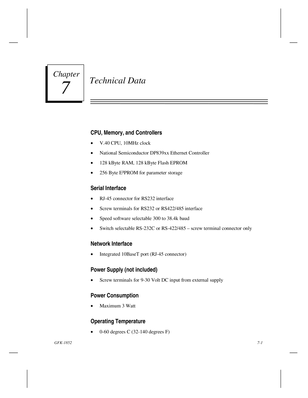 GE GFK-1852 user manual Technical Data 