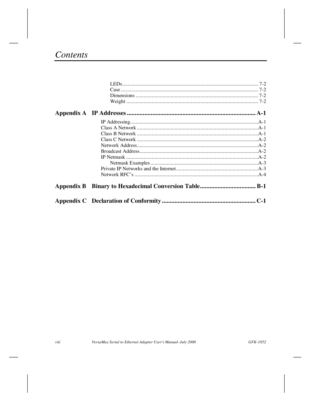 GE GFK-1852 user manual Appendix a IP Addresses 