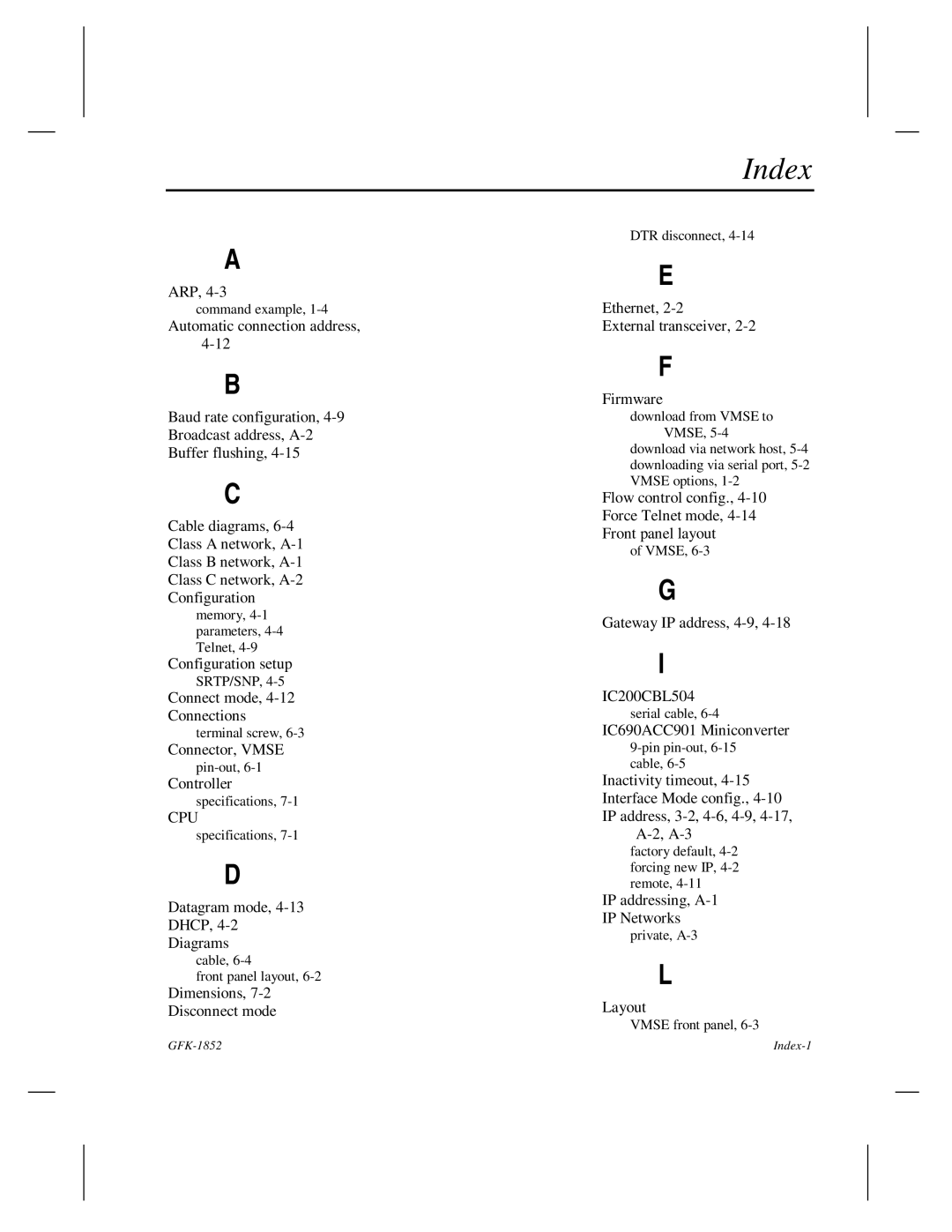 GE GFK-1852 user manual Index 