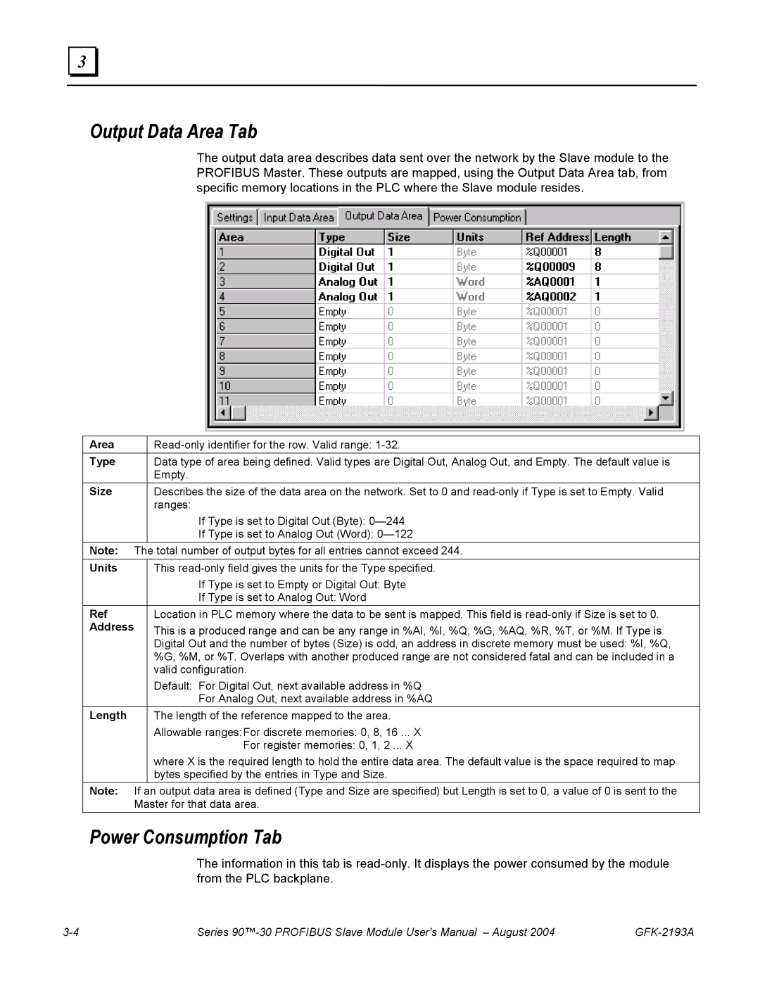 GE GFK-2193A user manual Output Data Area Tab, Power Consumption Tab 