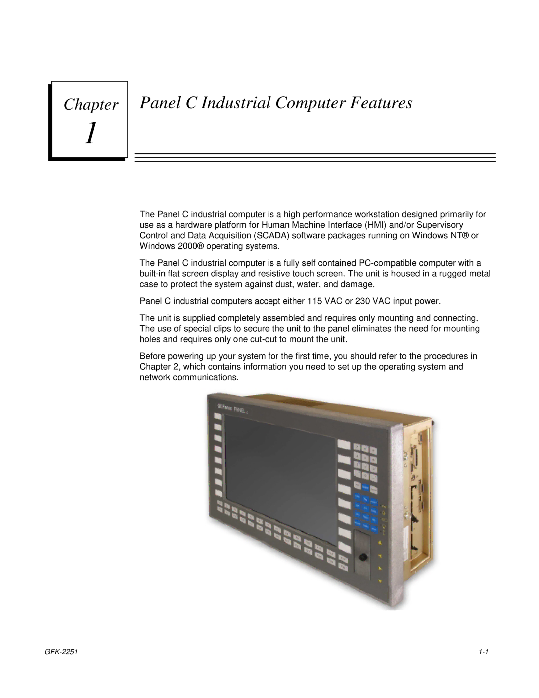 GE GFK-2251 manual Panel C Industrial Computer Features 