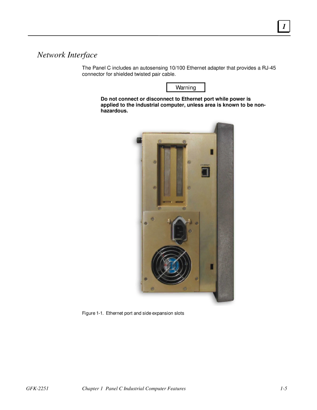 GE GFK-2251 manual Network Interface, Ethernet port and side expansion slots 