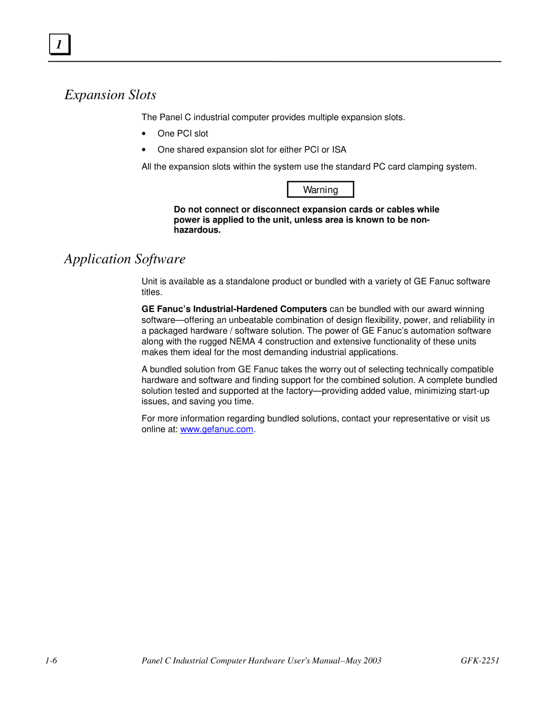 GE GFK-2251 manual Expansion Slots, Application Software 