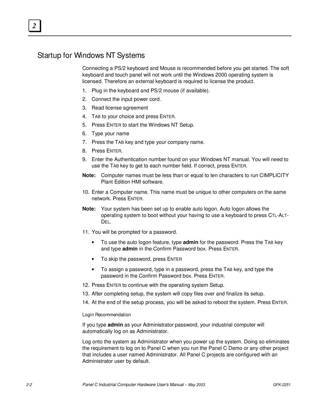 GE GFK-2251 manual Startup for Windows NT Systems 