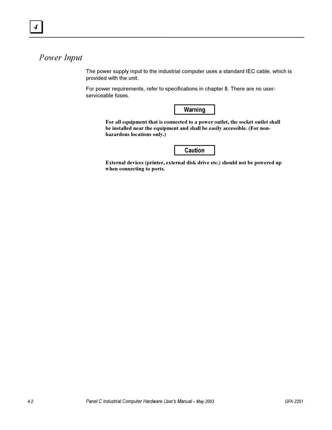 GE GFK-2251 manual Power Input 