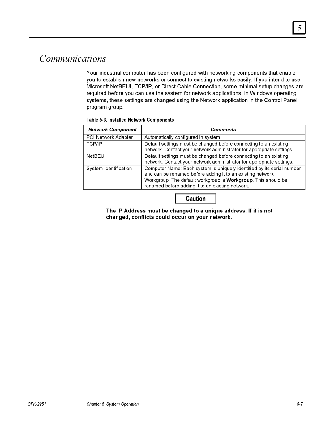 GE GFK-2251 manual Communications, Network Component Comments 