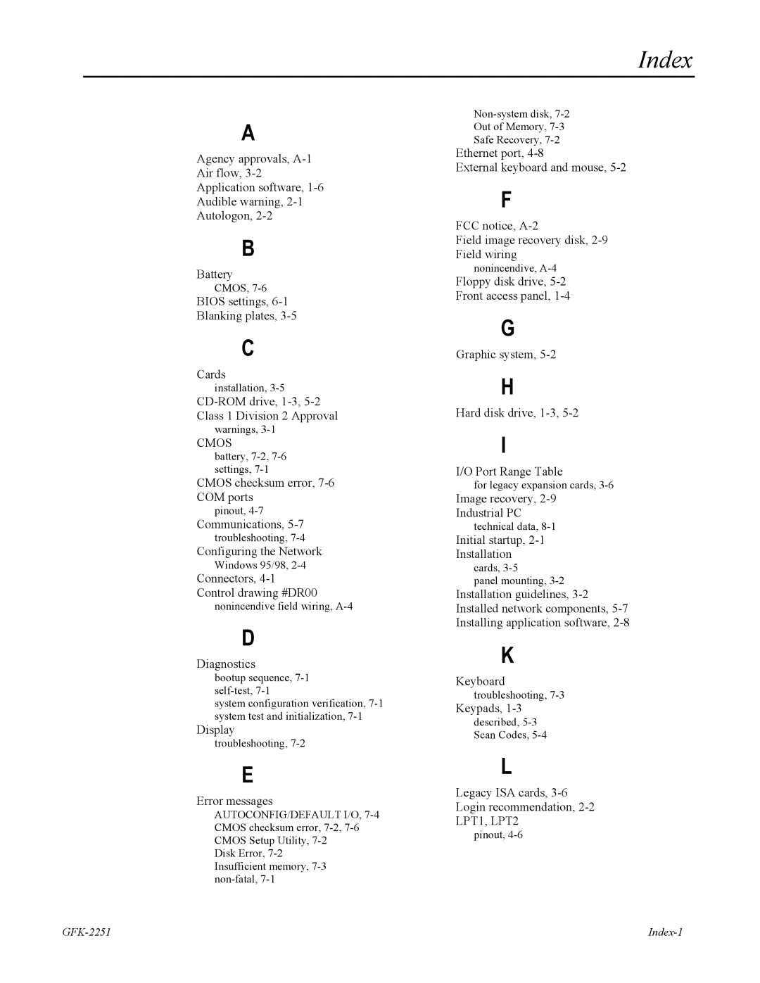 GE GFK-2251 manual Index, Cmos 