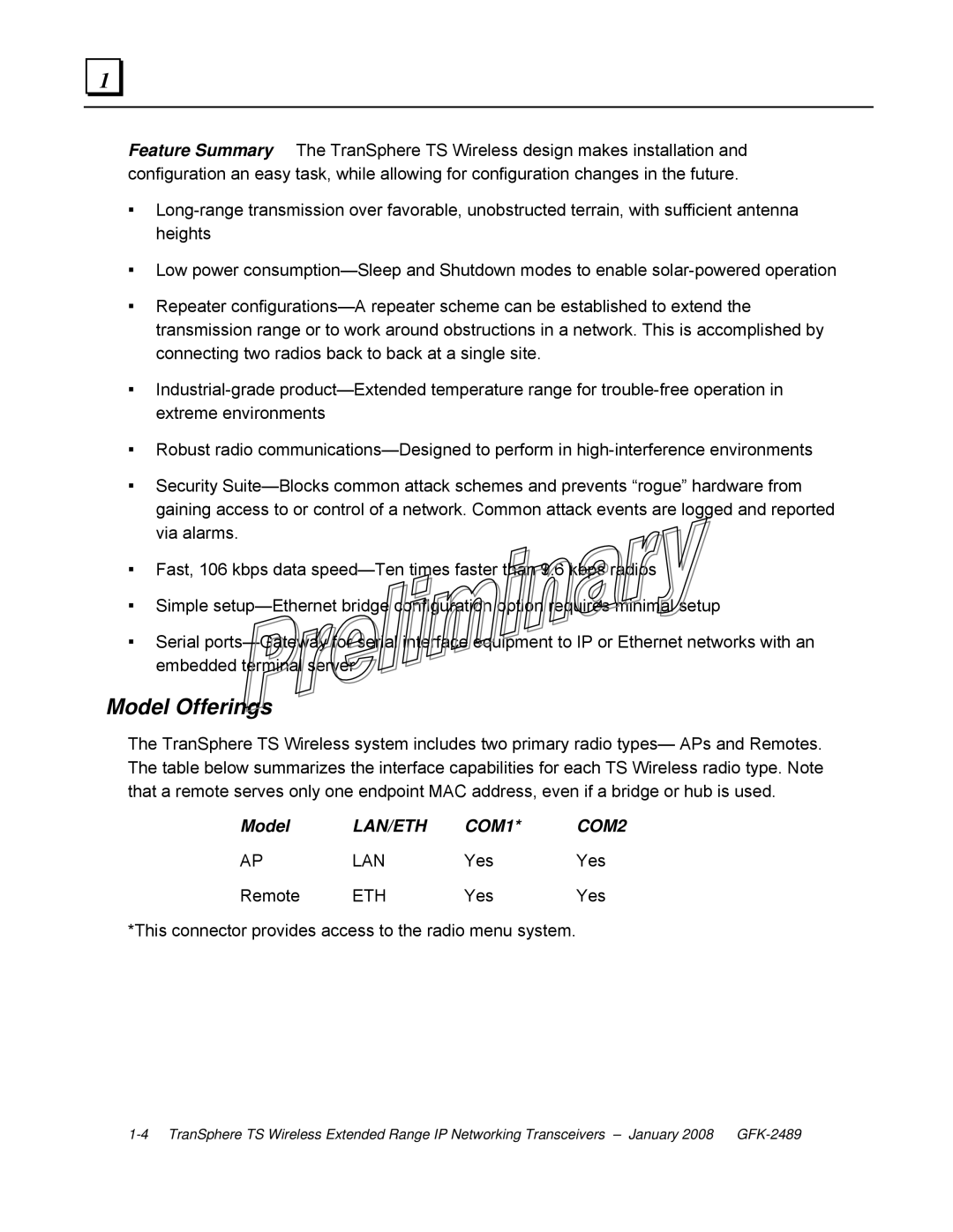 GE GFK-2489 user manual Model Offerings, LAN/ETH COM1 