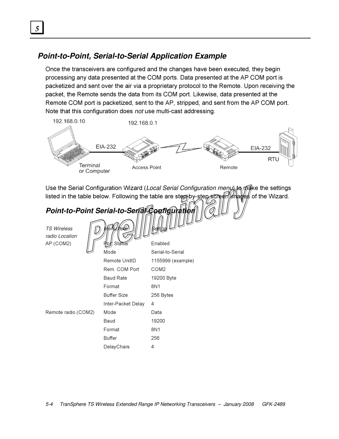 GE GFK-2489 user manual Point-to-Point, Serial-to-Serial Application Example, Point-to-Point Serial-to-Serial Configuration 