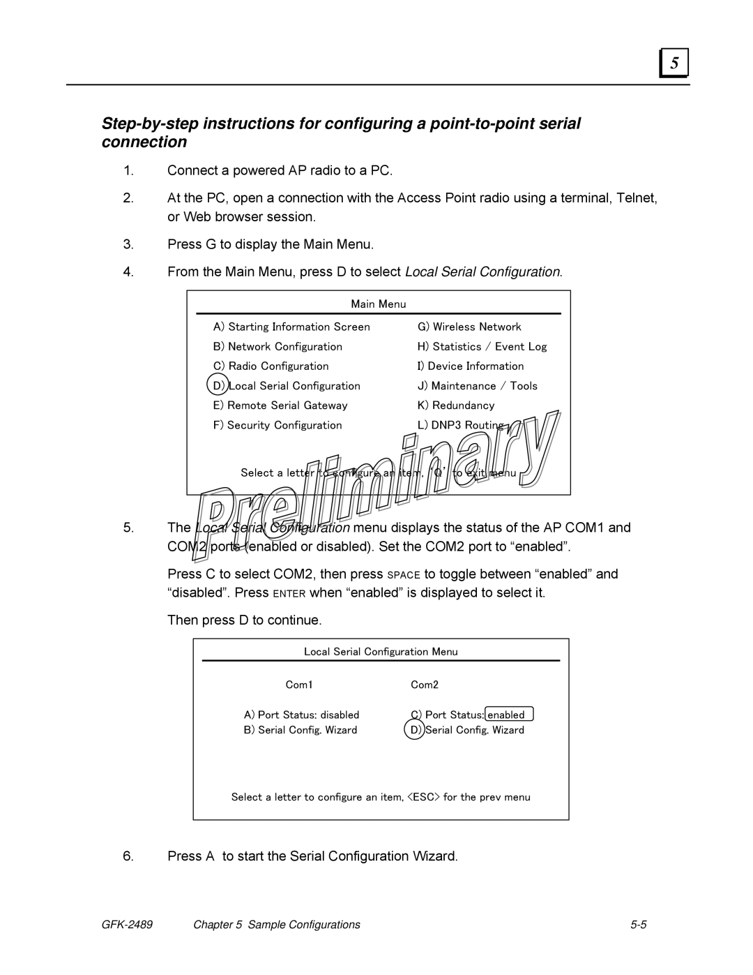 GE GFK-2489 user manual Press a to start the Serial Configuration Wizard 