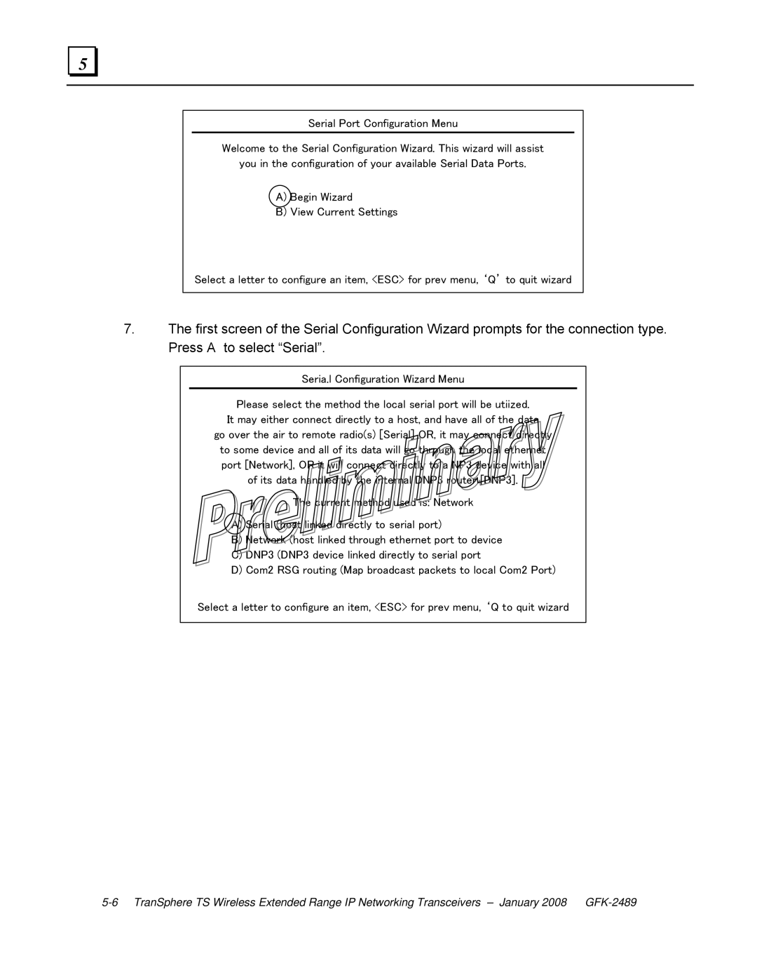 GE GFK-2489 user manual Seria.l Configuration Wizard Menu 