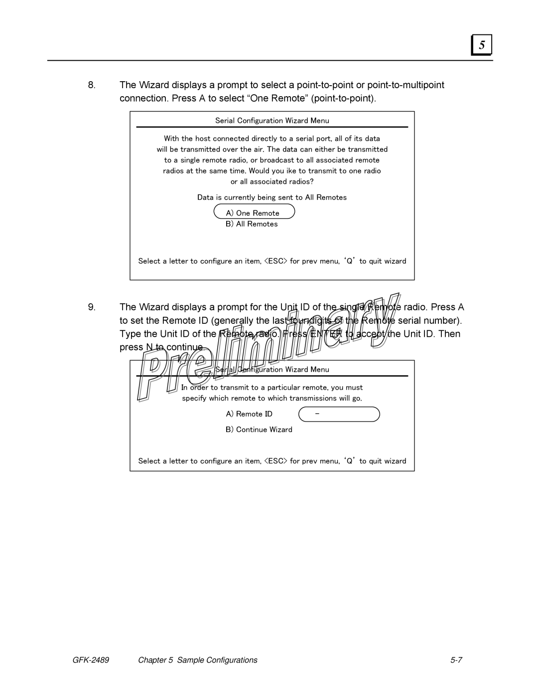 GE GFK-2489 user manual Serial Configuration Wizard Menu 