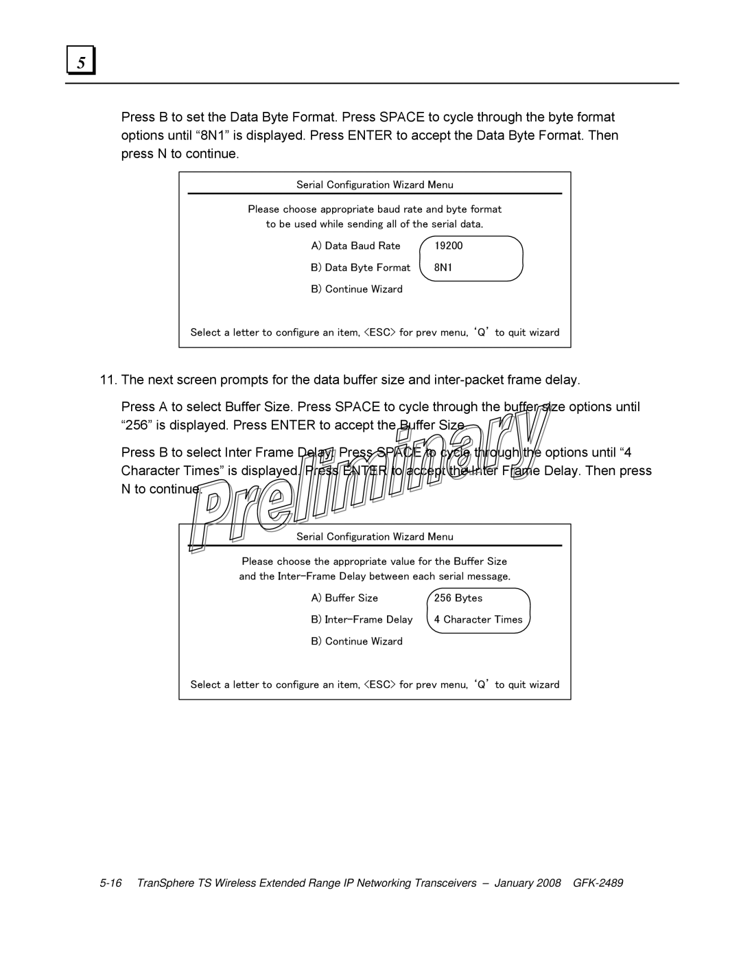 GE GFK-2489 user manual Serial Configuration Wizard Menu 