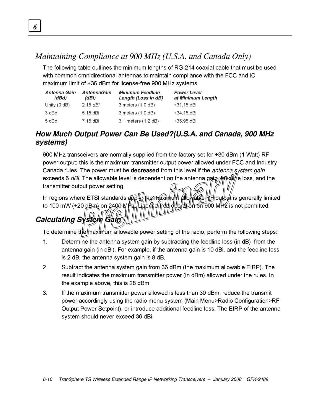 GE GFK-2489 user manual Maintaining Compliance at 900 MHz U.S.A. and Canada Only, Calculating System Gain 