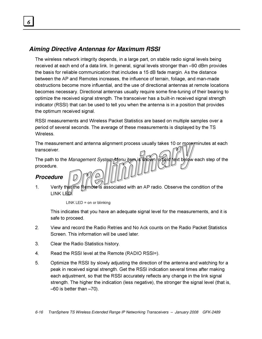 GE GFK-2489 user manual Aiming Directive Antennas for Maximum Rssi, Procedure 