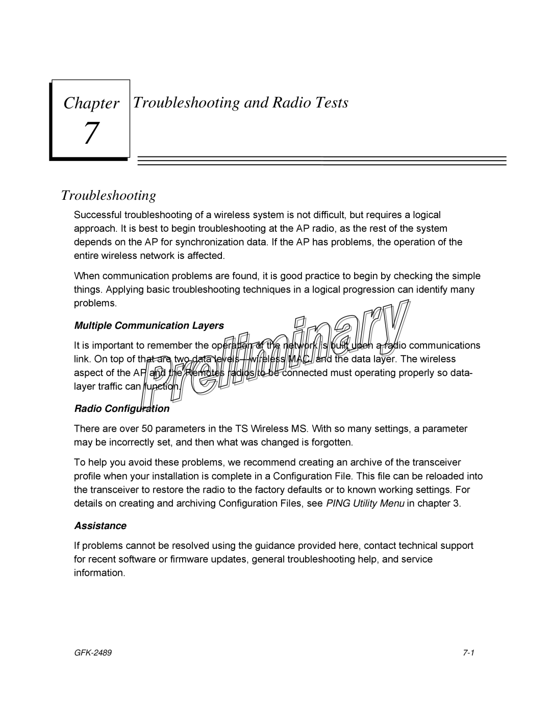 GE GFK-2489 user manual Troubleshooting and Radio Tests 