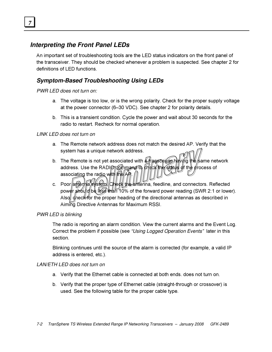 GE GFK-2489 user manual Interpreting the Front Panel LEDs, Symptom-Based Troubleshooting Using LEDs 