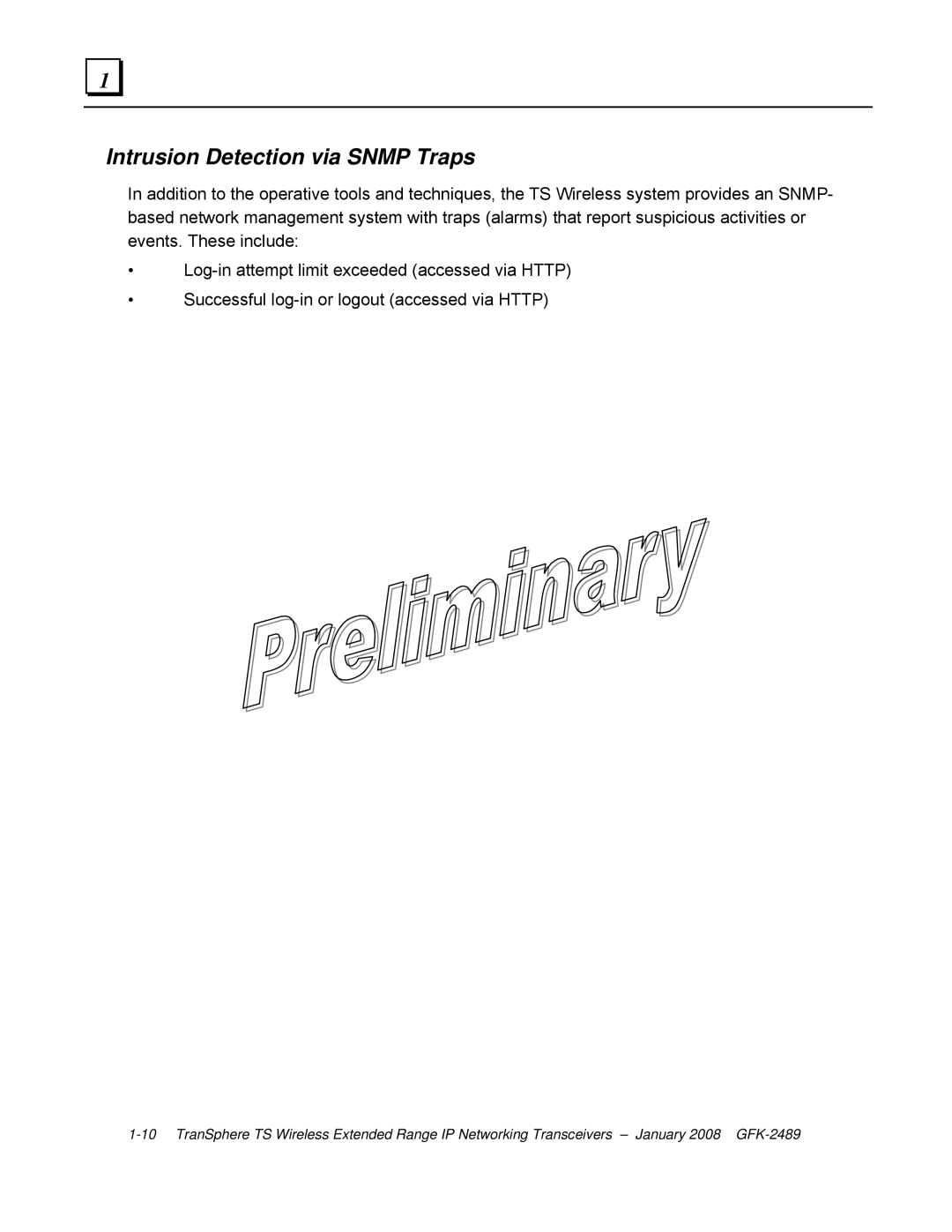 GE GFK-2489 user manual Intrusion Detection via Snmp Traps 