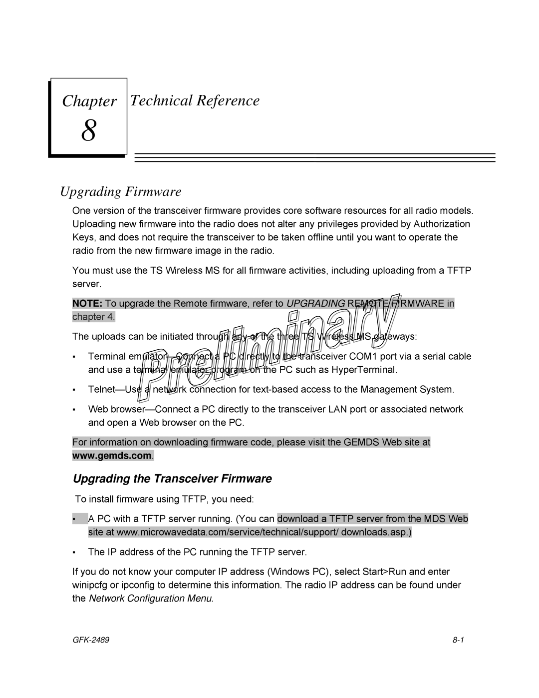 GE GFK-2489 user manual Upgrading Firmware, Upgrading the Transceiver Firmware 