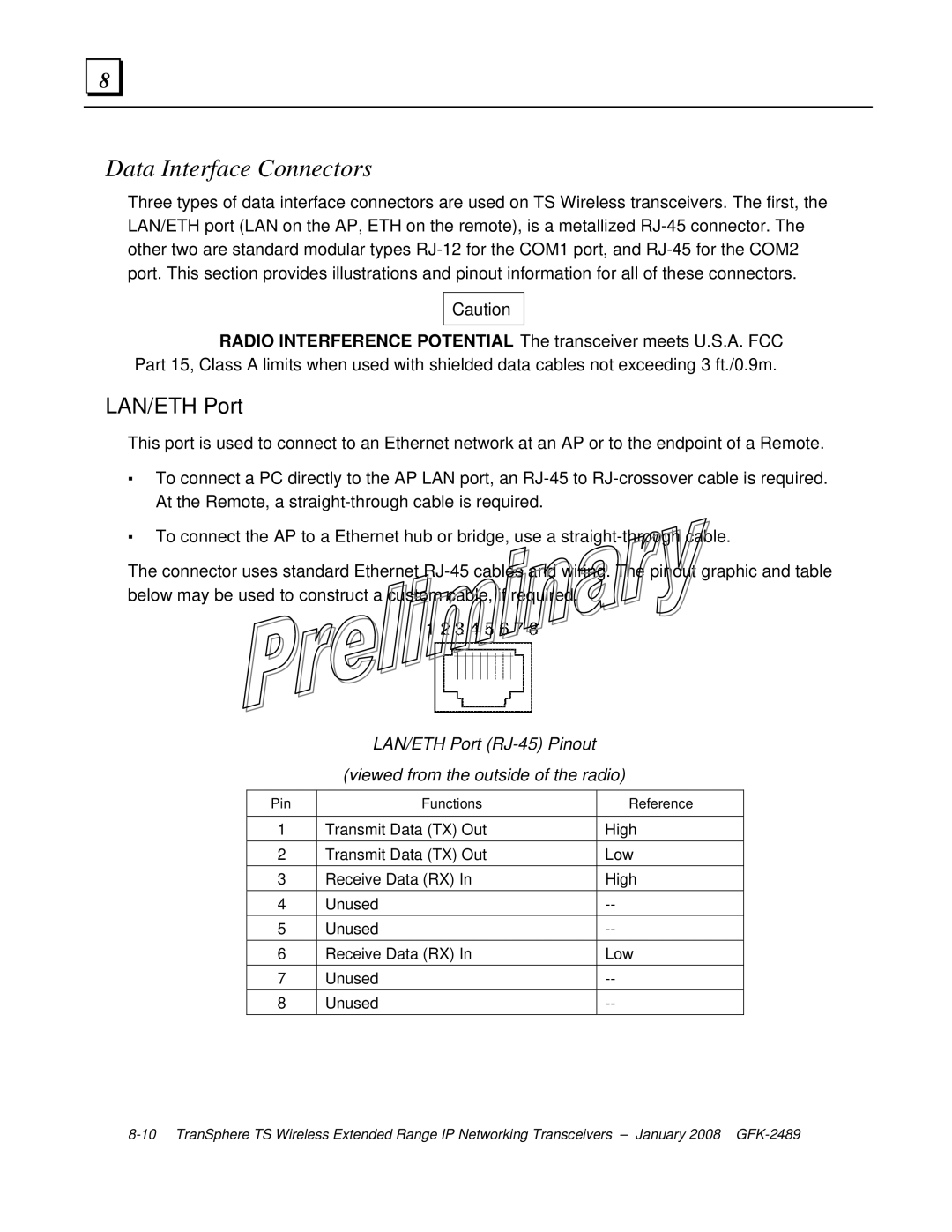 GE GFK-2489 user manual Data Interface Connectors, LAN/ETH Port 