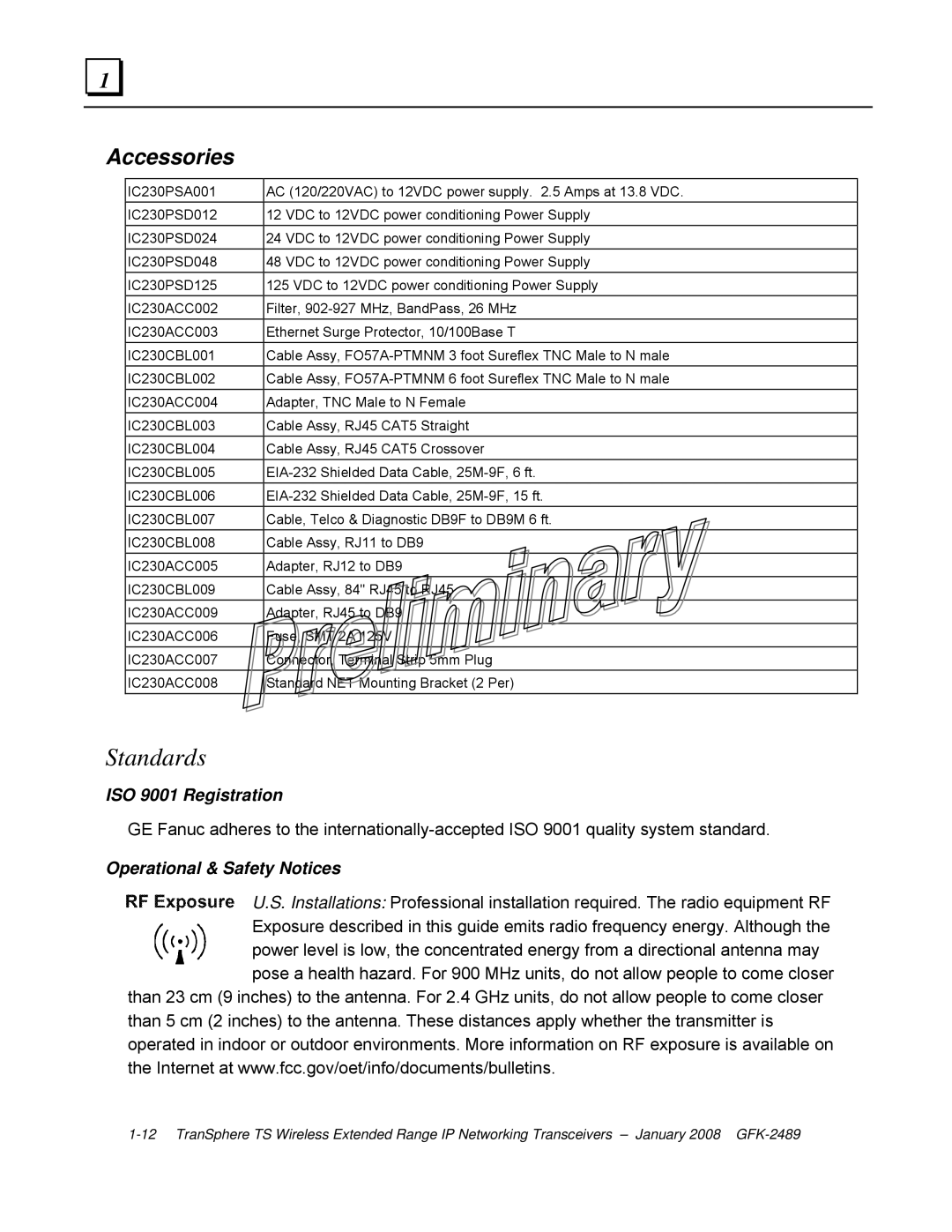 GE GFK-2489 user manual Standards, Accessories 