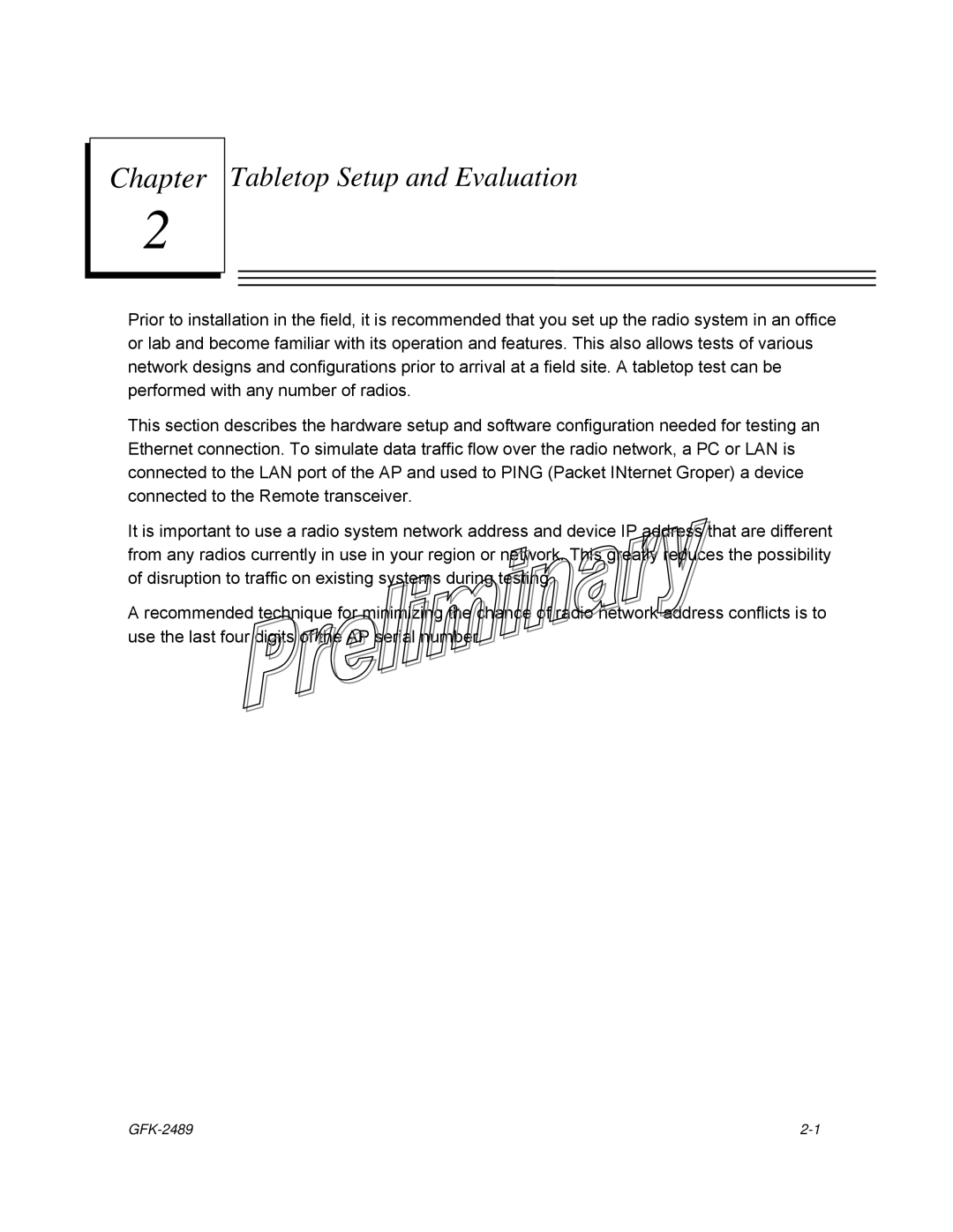 GE GFK-2489 user manual Tabletop Setup and Evaluation 