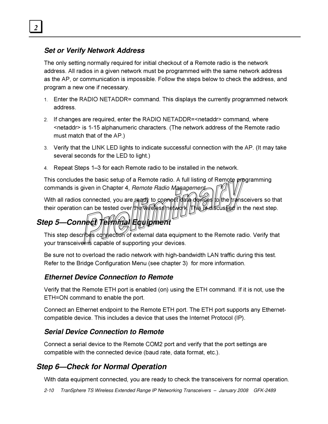 GE GFK-2489 user manual Connect Terminal Equipment, Check for Normal Operation, Set or Verify Network Address 