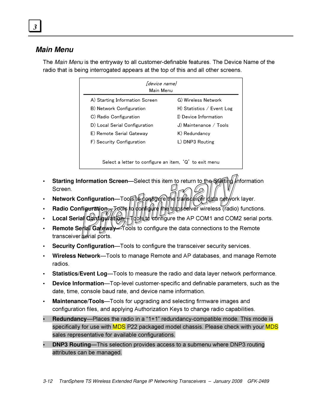 GE GFK-2489 user manual Main Menu, Device name 