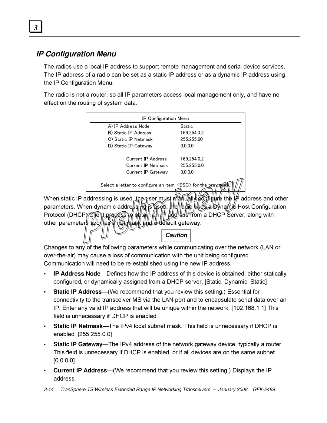 GE GFK-2489 user manual IP Configuration Menu 