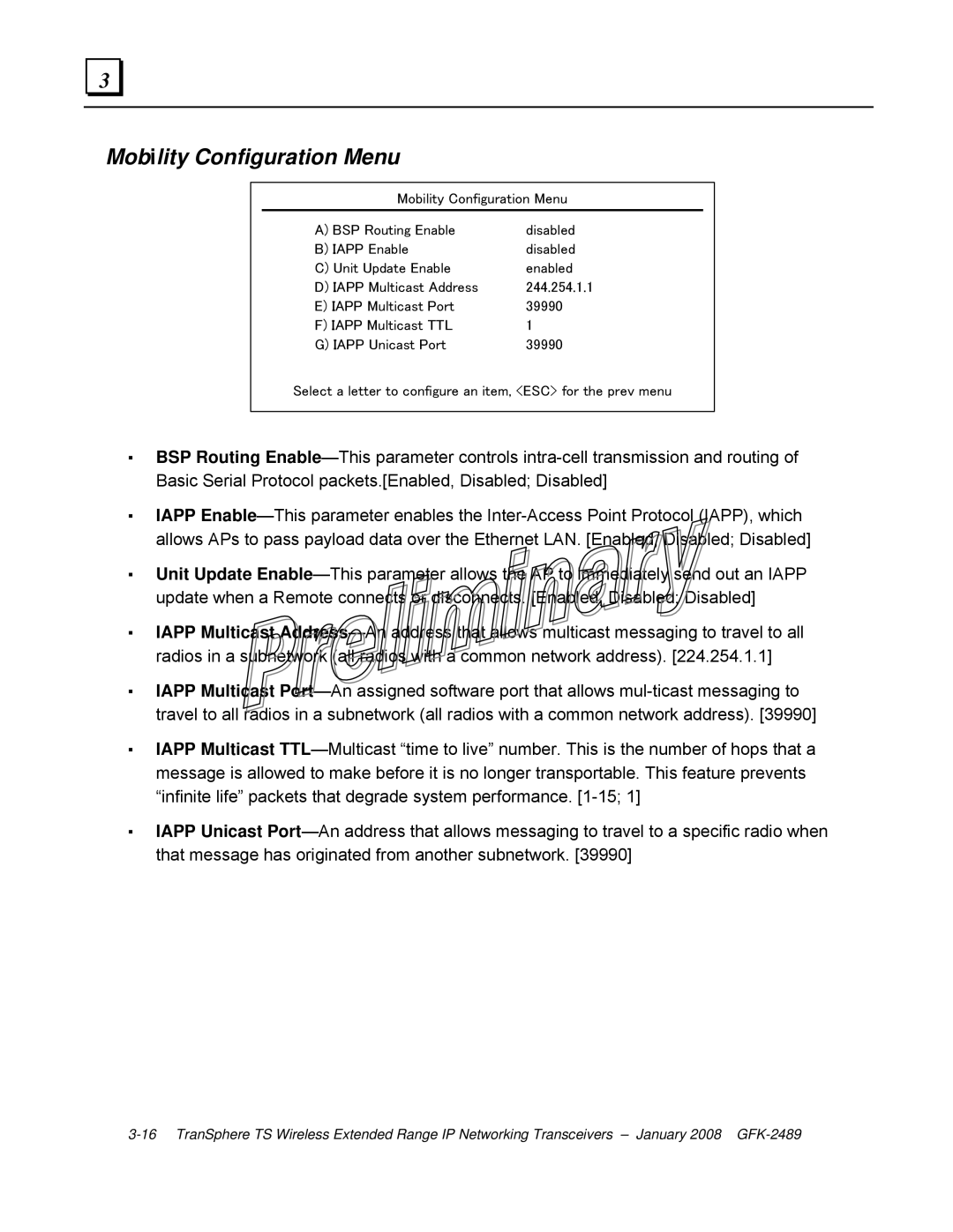 GE GFK-2489 user manual Mobility Configuration Menu 