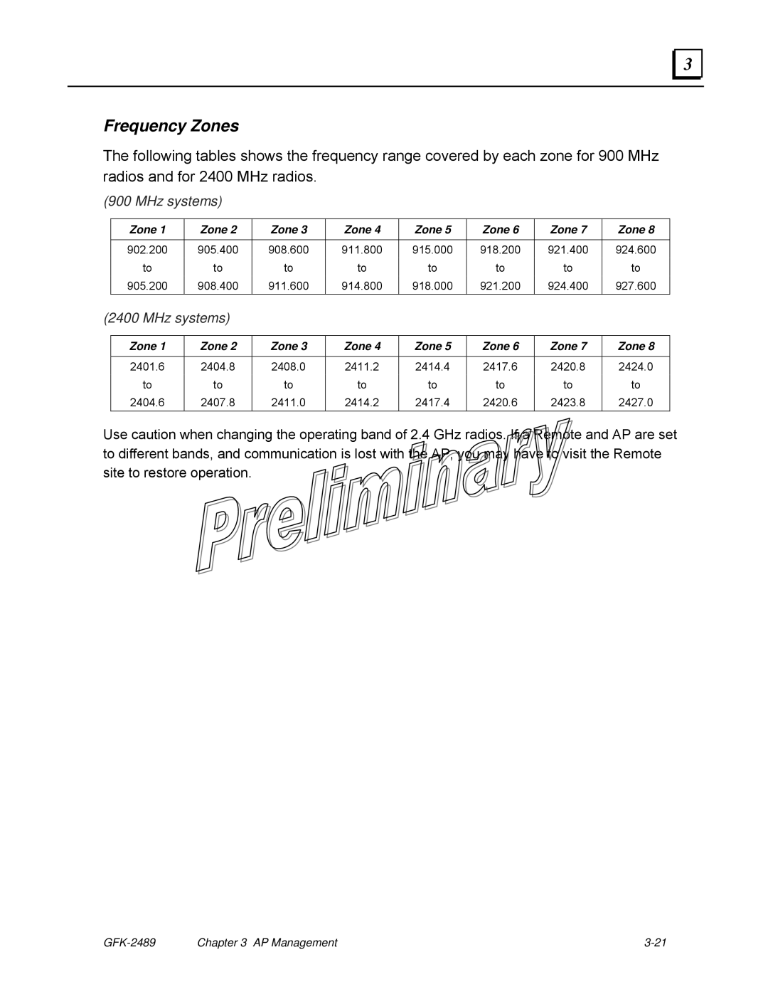 GE GFK-2489 user manual Frequency Zones, MHz systems 