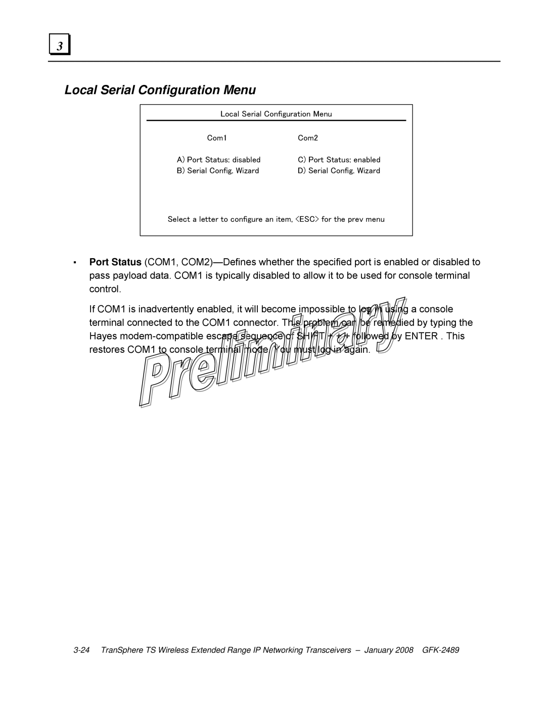 GE GFK-2489 user manual Local Serial Configuration Menu 