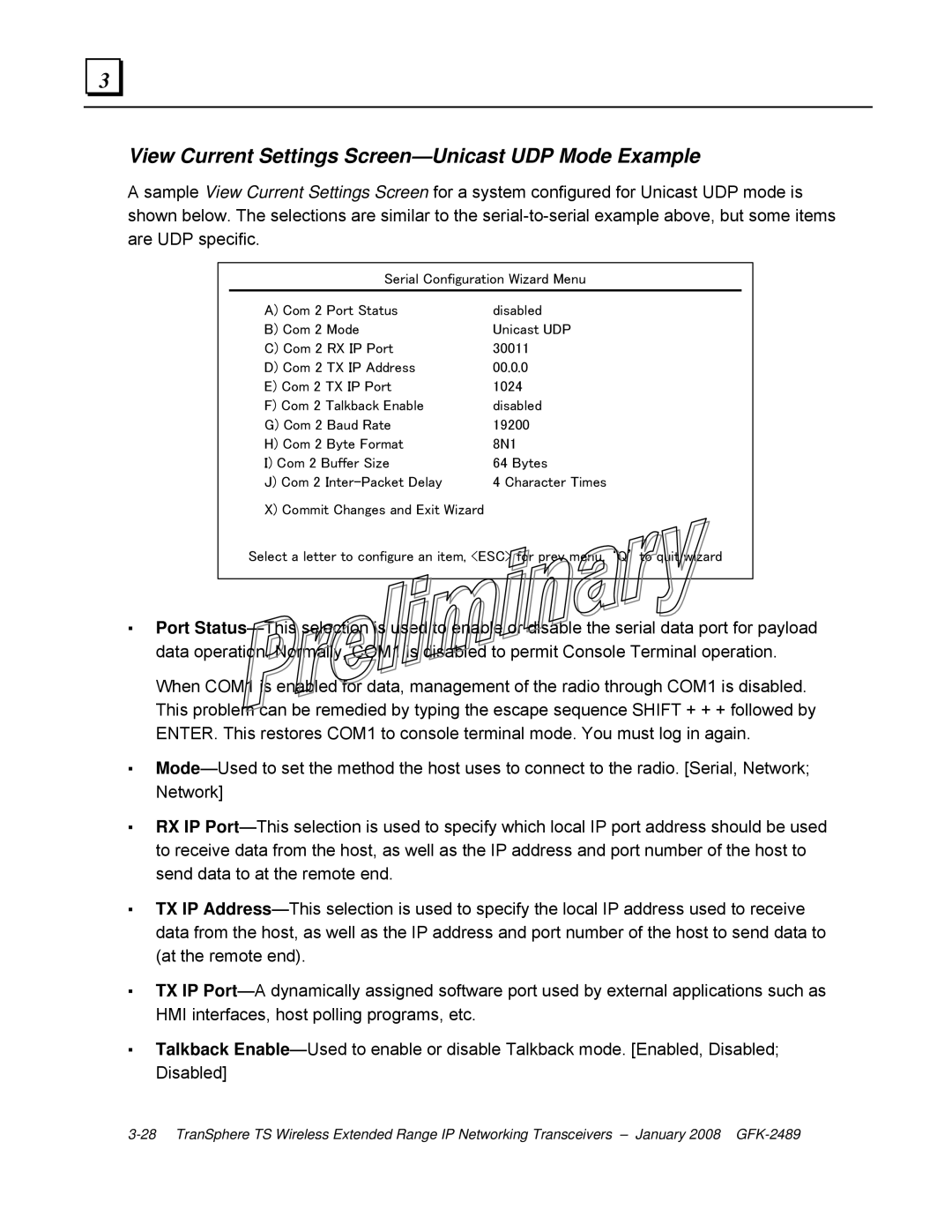 GE GFK-2489 user manual View Current Settings Screen-Unicast UDP Mode Example 