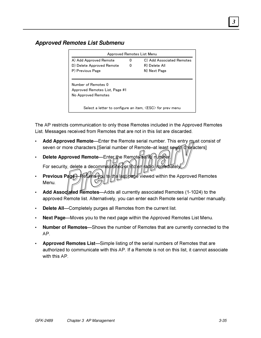 GE GFK-2489 user manual Approved Remotes List Submenu 