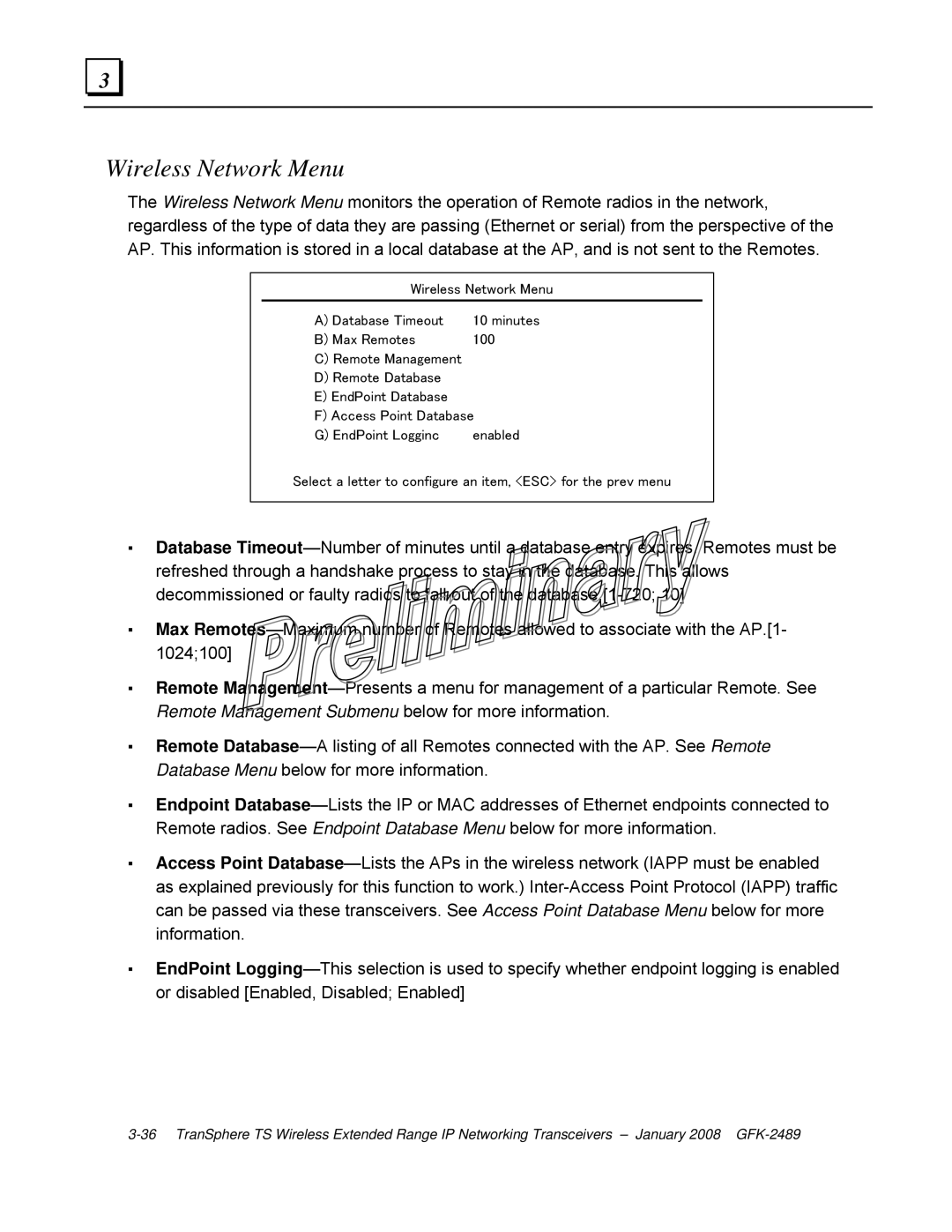 GE GFK-2489 user manual Wireless Network Menu 