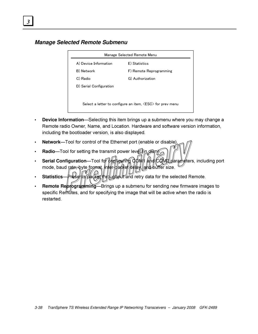 GE GFK-2489 user manual Manage Selected Remote Submenu 