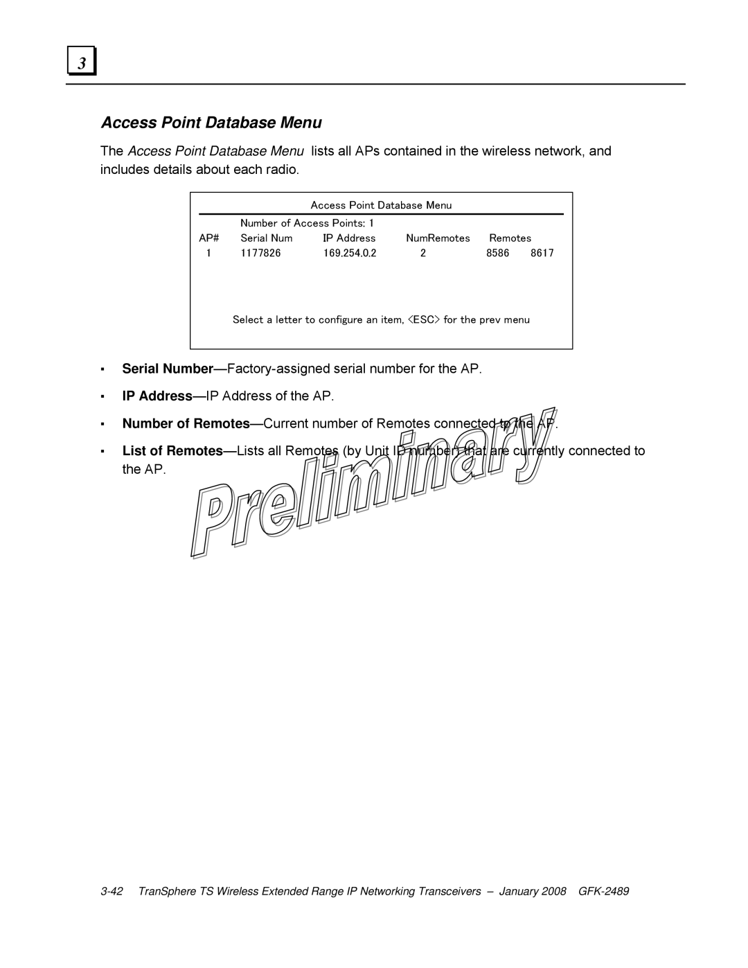 GE GFK-2489 user manual Access Point Database Menu 