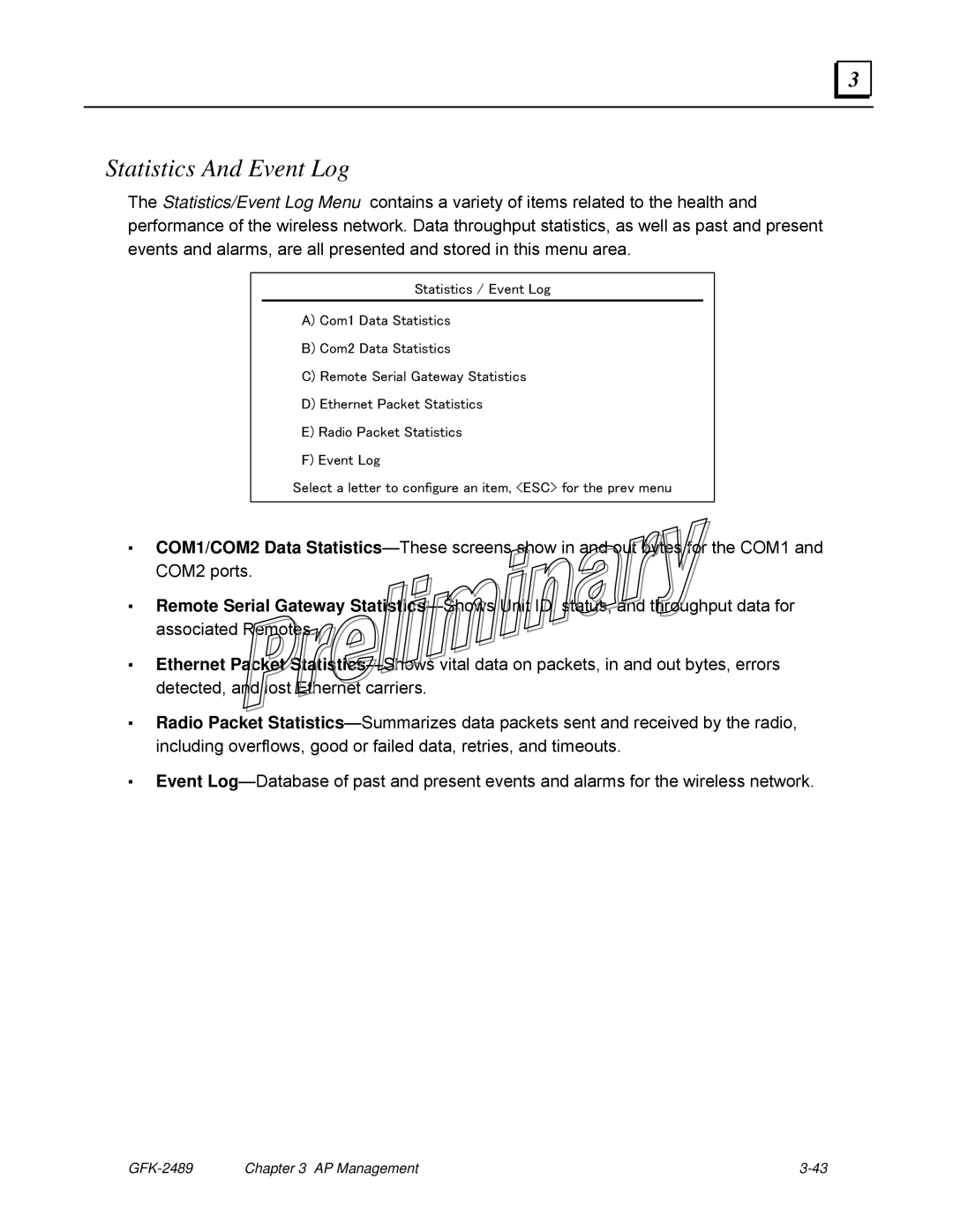 GE GFK-2489 user manual Statistics And Event Log 