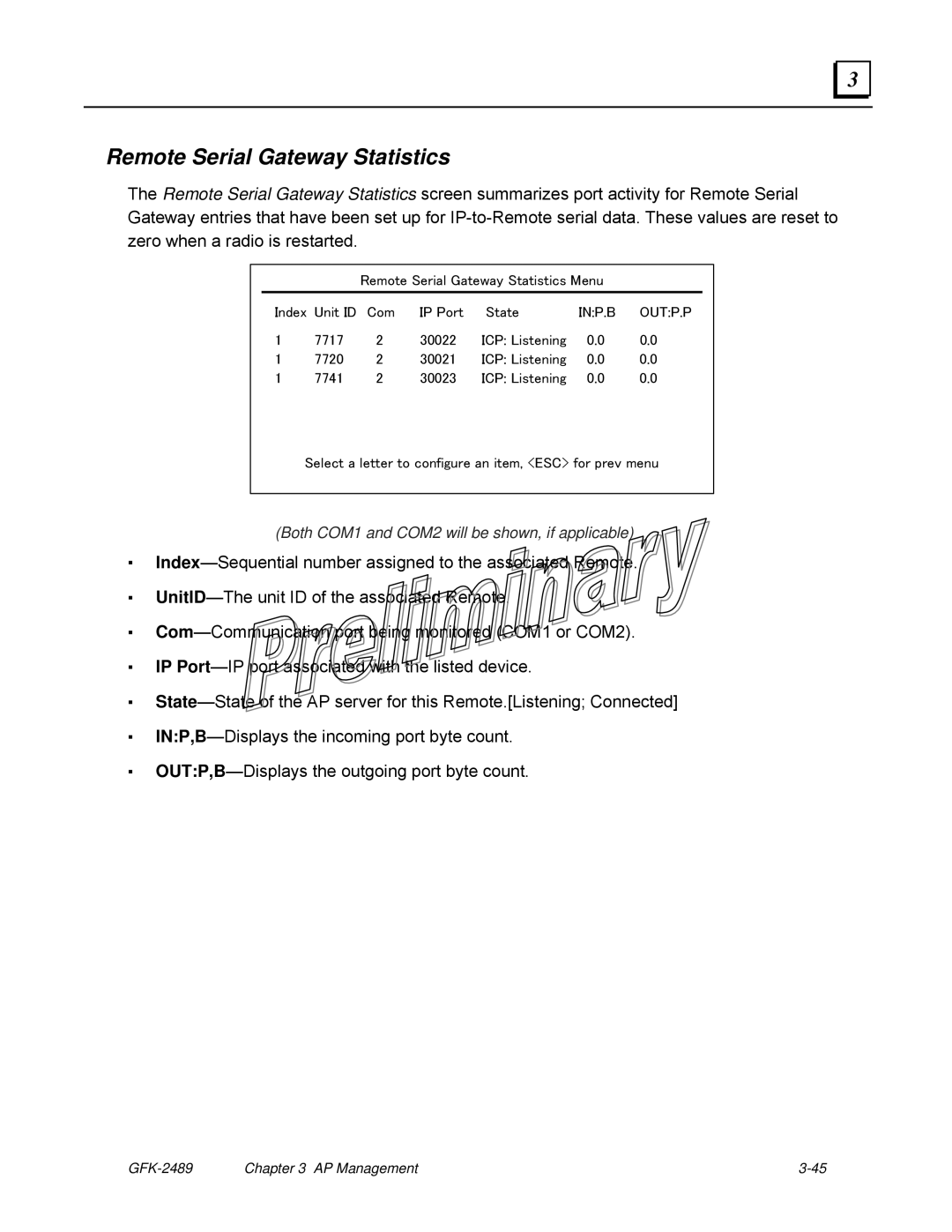 GE GFK-2489 user manual Remote Serial Gateway Statistics 