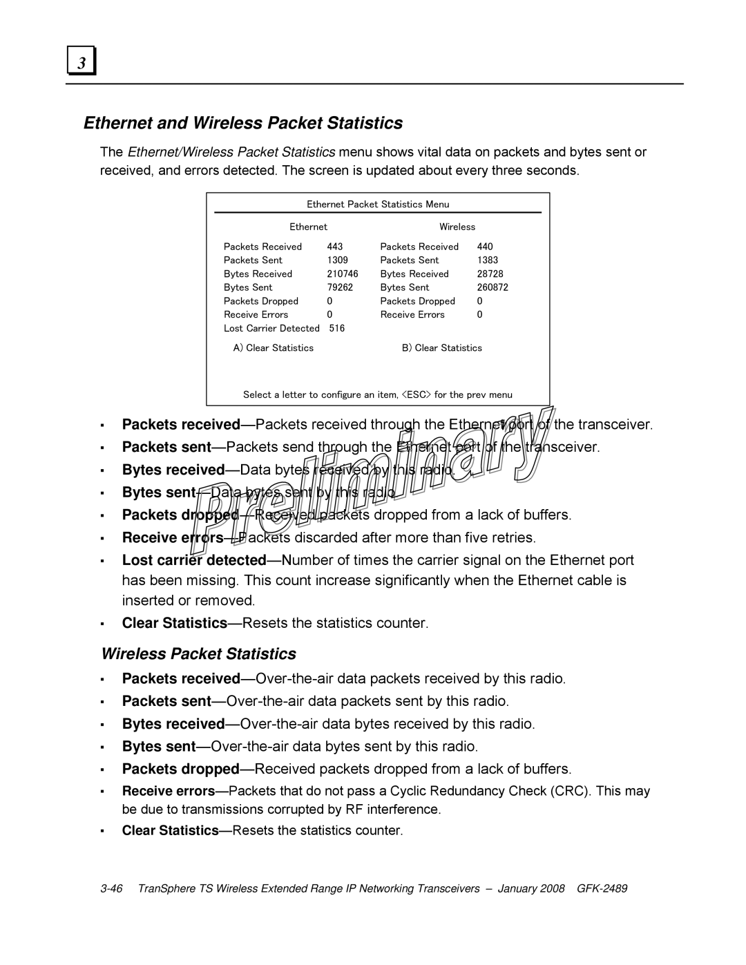 GE GFK-2489 user manual Ethernet and Wireless Packet Statistics 