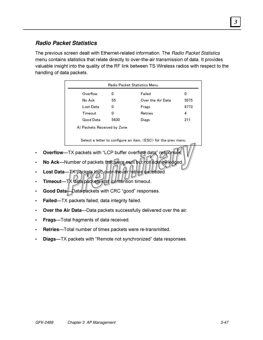 GE GFK-2489 user manual Radio Packet Statistics 