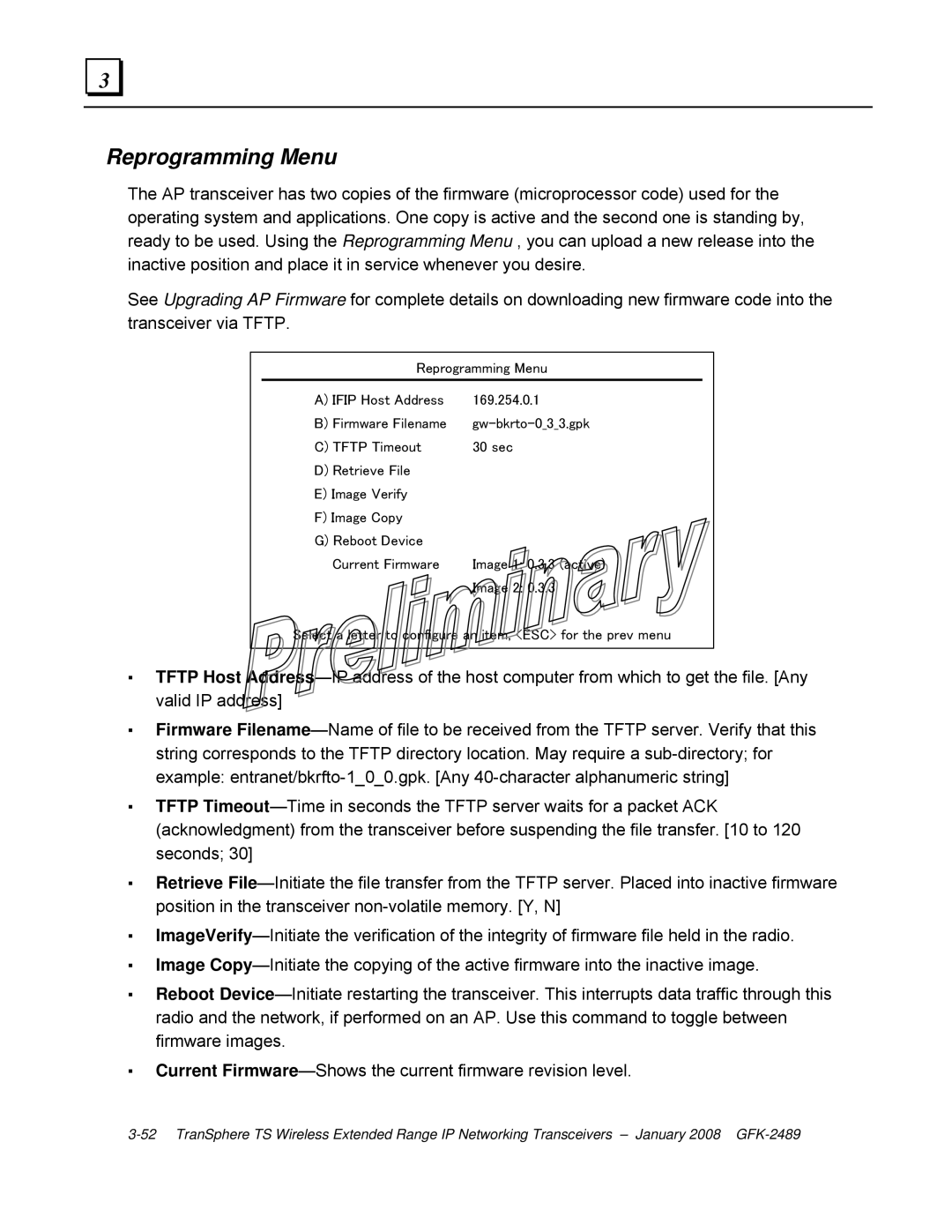 GE GFK-2489 user manual Reprogramming Menu 